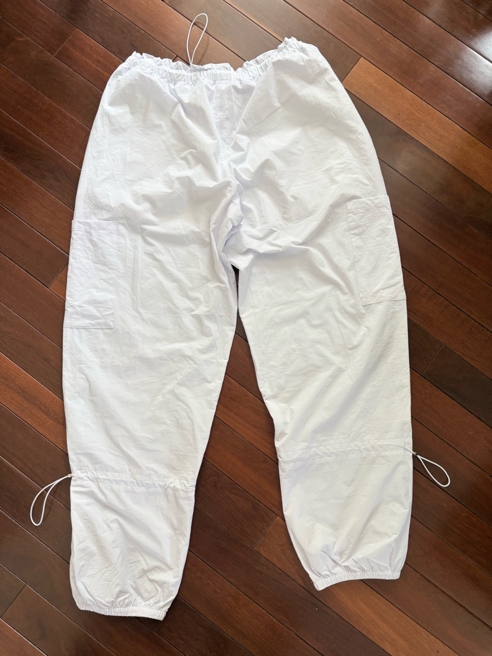 Women’s White Drawstring Utility Joggers